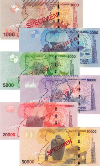 Uganda Set p49c p54a 1000 bis 50.000 Shillings